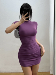 The1stAmerican™ Sexy Tight Half High Collar Pleated Waist Mini Dress