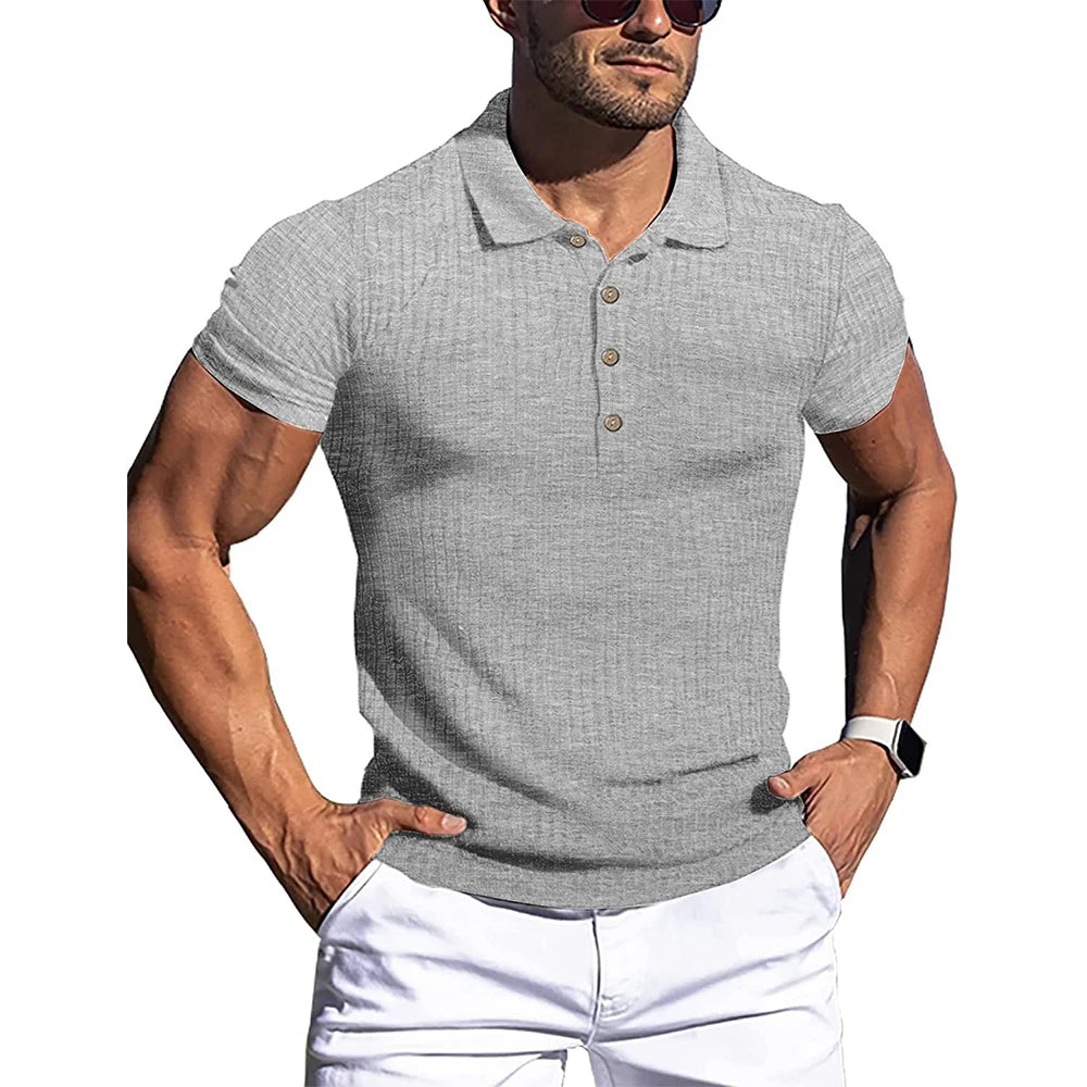 The1stAmerican™ New Summer Polo Men Solid Stripe Fitness Elasticity